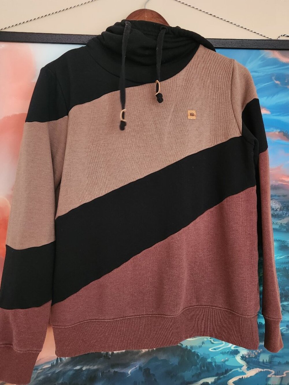 TenTree Organic Cotton Asymmetrical Colour Block stripe hoodie sweater / M